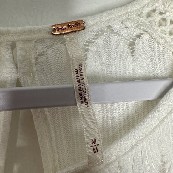 Free People Lace open Knit White Top Tie front Size M Fire Island - Picture 6 of 12